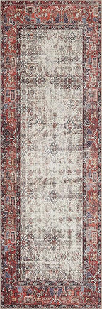 Loloi Layla Collection LAY-12 Ivory/Brick 7'-6" x 9'-6" .13" Thick Area Rug, Soft, Durable, Vintage Inspired, Distressed, Low Pile, Non-Shedding, Easy Clean, Printed, Living Room Rug