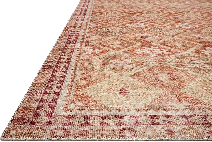 Loloi Layla Collection LAY-16 Natural/Spice 2'-0" x 5'-0" .13" Thick Accent Rug, Soft, Durable, Vintage Inspired, Distressed, Low Pile, Non-Shedding, Easy Clean, Printed, Living Room Rug