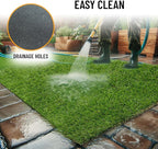 Ottomanson 2'7" x 32' Artificial Faux Grass Rug - Realistic Turf with UV Protection - Perforated for Easy Drainage - Durable, Hose-Off Synthetic Lawn Carpet for Indoor & Outdoor Use, Green