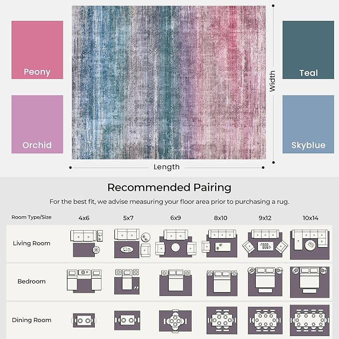 Kokia Abstract Washable Area Rug Living Room Washable 4x6 Non-Slip Stain Resistant Colorful Living Room Rug Soft Indoor Vibrant Red Carpet for Bedroom Room Decor, Oslo Orchid