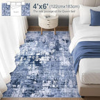 Area Rug Living Room Rugs - 4x6 Abstract Large Soft Indoor Washable Rug Neutral Modern Low Pile Carpet for Bedroom Dining Room Farmhouse Home Office - Navy Blue