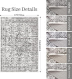 zesthome 6x9 Area Rug, Super Soft Washable Rugs for Living Room, Non-Slip Stain Resistant Vintage Rugs, Ultra-Thin Large Area Rugs (Grey/White,6'x9')