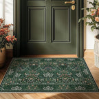 2x3 Floral Washable Area Rugs for Living Room, Vintage Boho Rug for Bedroom Dining Room， Distressed Botanical Birds Non Slip Low Pile Forest Animal Throw Carpet for Farmhouse Office, Bright Green