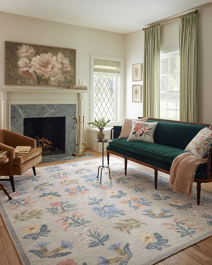 Loloi Rifle Paper Co. Rosa Collection RSA-03 Cream 2'-6" x 7'-6" Runner Rug
