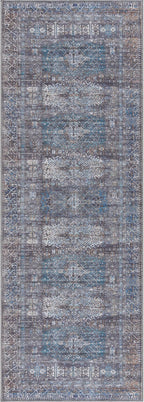 Bloom Rugs Washable 12 ft Runner - Slate Gray/Blue Traditional Runner for Entryway, Hallway, Bathroom, and Kitchen - Exact Size: 2.5' x 12'