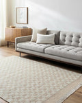Mark&Day Wool Rugs, 2x8 Clinten Solid and Border Tan Runner Checkered Rug, Tan Ivory Carpet for Hallway, Kitchen, Bedroom or Living Room (2'6" x 8' Runner)