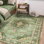 Green Rug 5x8 Area Rugs for Bedroom Washable Rugs Boho Vintage 5x8 Rug for Living Room Carpet Non-Slip Family & Pet Friendly Print Floor Rug(Border Green)