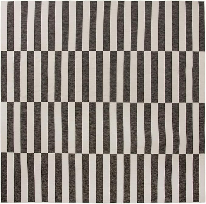 Unique Loom Outdoor Striped Collection Area Rug - Striped (13' Square, Charcoal/Ivory)