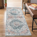 Bloom Rugs Caria Washable Non-Slip 10 ft Runner - Terracotta/Teal Traditional Runner for Entryway, Hallway, Bathroom, and Kitchen - Exact Size: 2'6" x 10'