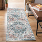 Bloom Rugs Caria Washable Non-Slip 10 ft Runner - Terracotta/Teal Traditional Runner for Entryway, Hallway, Bathroom, and Kitchen - Exact Size: 2'6" x 10'