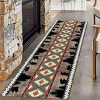 Southwestern Runner Rug, 2.6x7ft, Rustic Lodge Aztec Country Bear Decorative Runner Rug, Vintage Forest Birch Wild Animal Print Entrance Hallway Rug, Soft Non-Slip Carpet for Living Room Bedroom