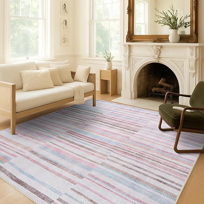 Fame Living Washable Area Rug. Modern Farmhouse. Vintage. Turkish. Bohemian. Distressed. Oriental. Traditional. Rugs for Living Room. Dining. Bedroom. Office. Entryway. Foyer. (865MM, 7'5" x 9'8")