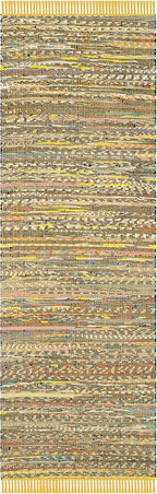 SAFAVIEH Rag Rug Collection Runner Rug - 2'3" x 9', Yellow & Multi, Handmade Boho Stripe Cotton, Ideal for High Traffic Areas in Living Room, Bedroom (RAR121H)