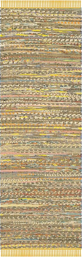SAFAVIEH Rag Rug Collection Runner Rug - 2'3" x 9', Yellow & Multi, Handmade Boho Stripe Cotton, Ideal for High Traffic Areas in Living Room, Bedroom (RAR121H)