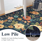 DUKINO 3x10 Runner Rug for Hallway, Washable Kitchen Floral Runner Rug with Non Slip Backing, Low Pile Soft Boho Carpet for Kitchen, Hallway, Entryway, Laundry, Bedroom, Navy Blue