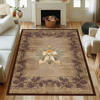 Vintage Pine Cone Area Rug 4x6ft Rustic Lodge Wooded Pine Cone Area Rug Wood Grain Star Leaf Distressed Indoor Non-Slip Washable Carpet for Dormitory Study Room Fireplace Office