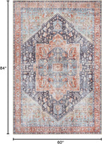 Bloom Rugs Washable Non-Slip 5' x 7' Rug - Terracotta/Blue Traditional Medallion Area Rug for Living Room, Bedroom, Dining Room, and Kitchen - Exact Size: 5' x 7'