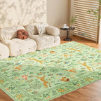 DUKINO 6x9 Rug, Washable Animal Living Room Rug with Non Slip Vintage Design, Soft Low Pile Large Carpet for Bedroom, Nursery, Dining Room, Farmhouse, Playroom, Light Green