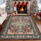 U'Artlines Boho Vintage Area Rug 4x6 ft Machine Washable Low Pile Soft Floor Carpet Non Slip Non Shedding Accent Rug for Living Room Bedroom Entryway Dining Room Office Rust＆Teal