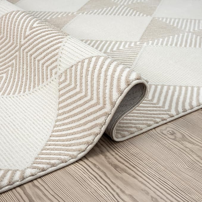 Abani Cream Area Rug for Living Room, Bedroom - Diamond Pattern - 8 x 10 -Durable & Easy to Clean