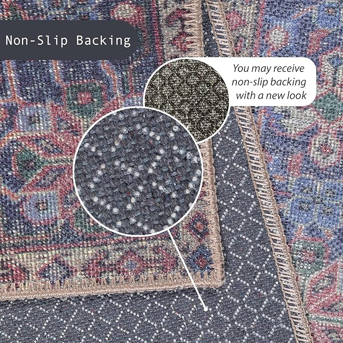 GLN Rugs Traditional Collection - Machine Washable Area Rug, Traditional Washable, Non Slip, Low Pile Chenille Rug, Living Room, Bedroom, Kitchen Rug (5' x 7' Multi Blue)