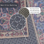 GLN Rugs Traditional Collection - Machine Washable Area Rug, Traditional Washable, Non Slip, Low Pile Chenille Rug, Living Room, Bedroom, Kitchen Rug (3' x 5' Multi Blue)