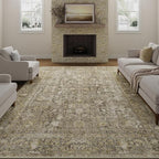 Brown Area Rug 5x7 Machine Washable Vintage Living Room Distressed Non Slip Carpet Traditional Indoor Bedroom Retro Floral Accent Throw Large Rug Office Kitchen Bathroom Dining Room