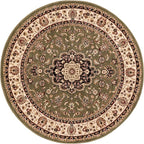 Well Woven Barclay Collection Medallion Kashan Green 5 ft Round Rug - for Living Room, Bedroom, and Dining Room