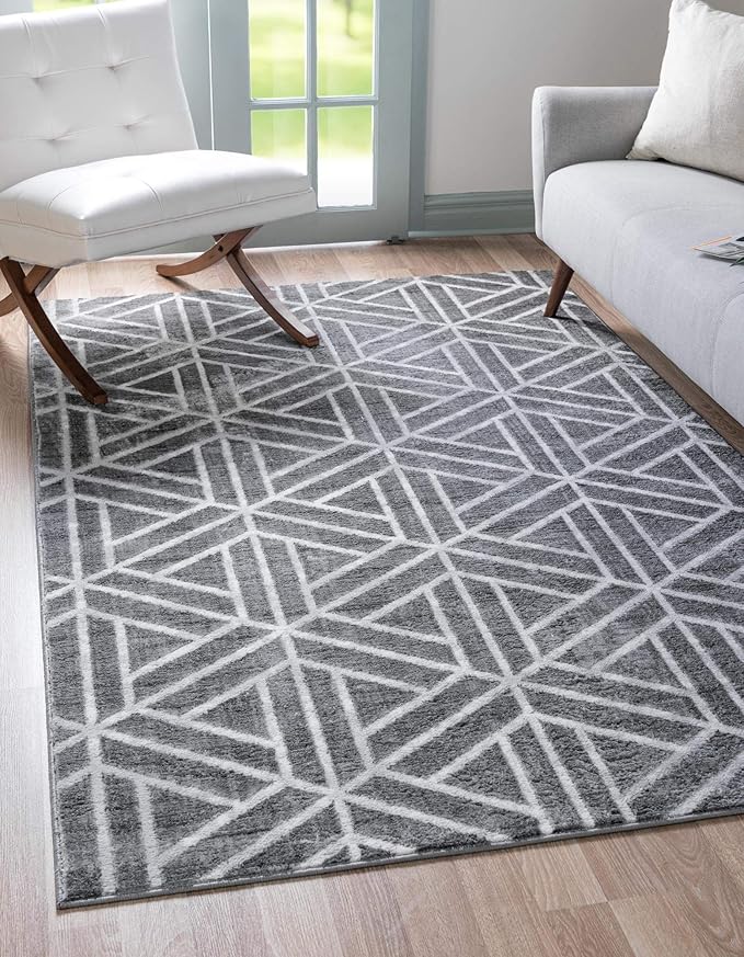 Rugs.com Lattice Trellis Collection Rug – 9' x 12' Gray Low-Pile Rug Perfect for Living Rooms, Large Dining Rooms, Open Floorplans