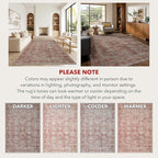Kuden 8x10 Large Area Rug, Machine Washable Area Rug with Non-Slip Backing, Vintage Style, Soft, Easy Clean, Low Pile Rug for Living Room, Bedroom, Dining Room