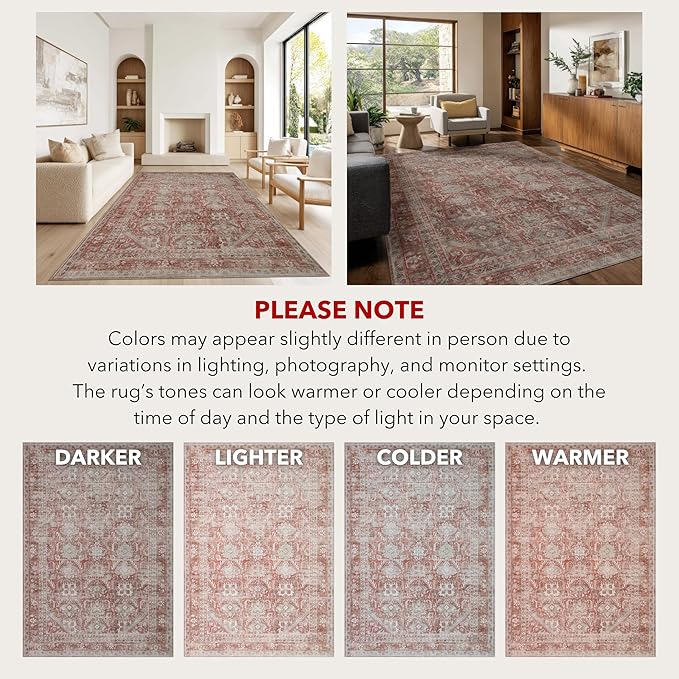 Kuden 2'6"x12 Runner Rug, Machine Washable Area Rug with Non-Slip Backing, Vintage Style, Soft, Easy Clean, Low Pile Rug for Hallway, Entryway, Kitchen, Bedroom