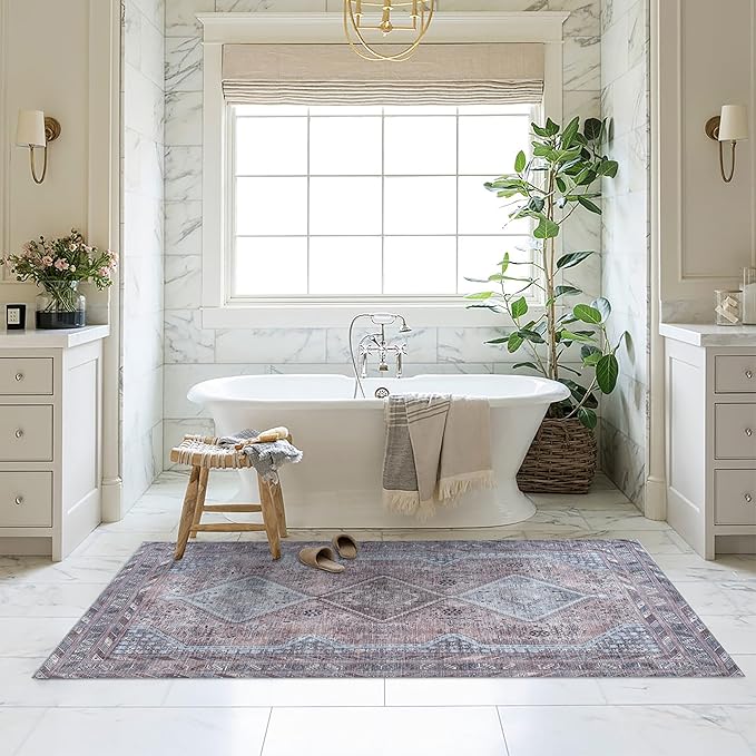 Washable Area Rug. Modern Farmhouse. Vintage. Turkish. Bohemian. Distressed. Oriental. Traditional. Rugs for Living Room. Dining. Bedroom. Office. Entryway. Foyer. (863BM, 7'5" x 9'8")
