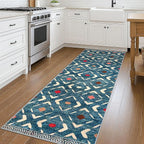 KILOCOCO Hallway Runner Rug 3x8 Runners for Hallways Washable Runner Soft Non Slip Printed Geometric Rubber Backed Low-Pile Rug Runners for Bedroom Kitchen Living Room Boho Rugs, Teal/Blue