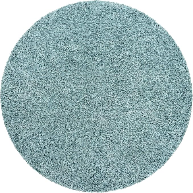 Unique Loom Davos Shag Collection Area Rug - Solid (10' Round, Aqua)