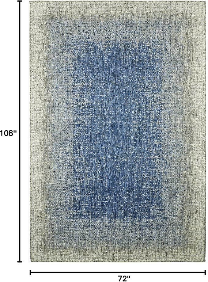 FH Home Outdoor Rug - Waterproof Easy to Clean Stain Resistant - Patio Indoor Outdoor Porch Deck Balcony Entryway - Ombre Modern - Dhruva - Blue - 6' x 9'