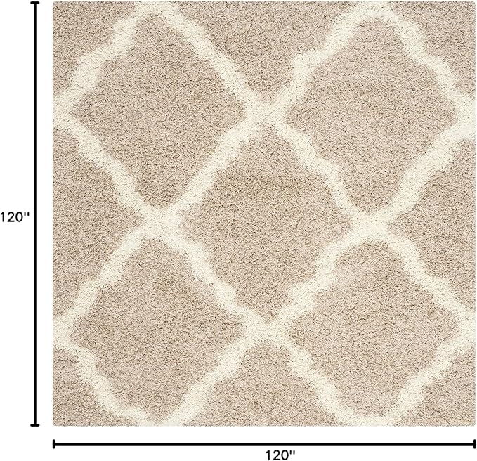 SAFAVIEH Dallas Shag Collection Area Rug - 10' Square, Beige & Ivory, Trellis Design, Non-Shedding & Easy Care, 1.5-inch Thick Ideal for High Traffic Areas in Living Room, Bedroom (SGD257D)