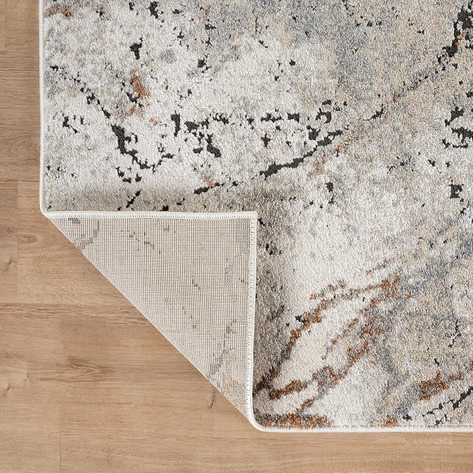 Rugshop Drifted Marble Abstract Area Rug Durable, Kid & Pet Friendly Gray, Ivory, Neutral Tones 2' 3" x 12' Runner Ideal for Hallway, Kitchen, Entryway, or Behind The Sofa