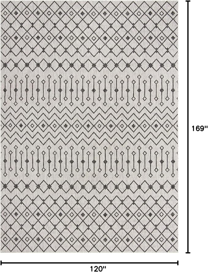 Unique Loom Outdoor Trellis Collection Area Rug - Tribal Trellis (10' x 14' 1" Rectangle, Gray/ Black)