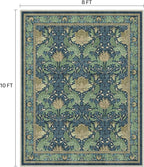 Bavni 8x10 Area Rugs, Floral Machine Washable Rugs for Living Room, Dinning Room, Bedroom, Non Slip Aesthetic Vintage Low Pile Durable Lightweight Farmhouse Rug, Tea Green/Blue