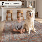 Kuden 6x9 Area Rug, Machine Washable Area Rug with Non-Slip Backing, Vintage Style, Soft, Easy Clean, Low Pile Rug for Living Room, Bedroom, Dining Room