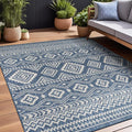 Beverly Rug Waikiki Boho Indoor Outdoor Rug 10x14, Washable Outside Carpet for Patio, Deck, Porch, Bohemian Area Rug, Farmhouse Rugs, Aztec Tribal Rug, Azure and White