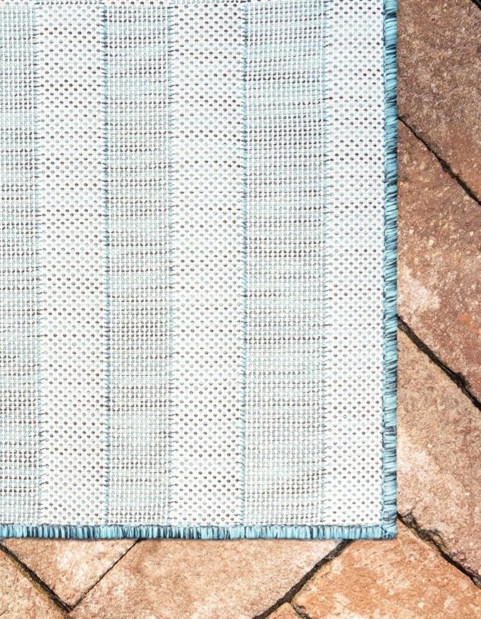 Unique Loom Outdoor Striped Collection Area Rug - Striped (7' 1" x 10' Rectangle, Teal/Ivory)