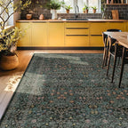 Washable Dark Green Rug for Living Room - 8x12 Large Area Rug for Dining Room Under Table, Bedroom, Soft Low Pile Non-Slip Stain Resistant Carpet - Vintage Floral Décor