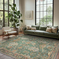 Bavni 10x14 Area Rugs for Living Room, Machine Washable Rug Lightweight Low Pile, Chenille Non Slip Rug Boho Print Decorative Carpet for Bedroom Dinning Room, Sage/Gold