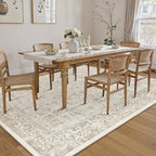 Light Brown Area Rug 8x10 Machine Washable Large Vintage Living Room Distressed Non Slip Carpet Traditional Indoor Bedroom Retro Floral Accent Throw Rug for Office Kitchen Dining Room