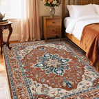 Area Rugs 6'x9' Washable Non-Slip, Floral Vintage Distress Print Pattern Medallion Carpet for Living Room Bedroom Dining Room, Red Orange Blue Brown