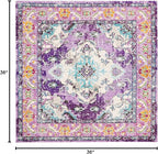 SAFAVIEH Monaco Collection Area Rug - 3' Square, Violet & Light Blue, Boho Chic Medallion Distressed Design, Non-Shedding & Easy Care, Ideal for High Traffic Areas in Living Room, Bedroom (MNC243L)