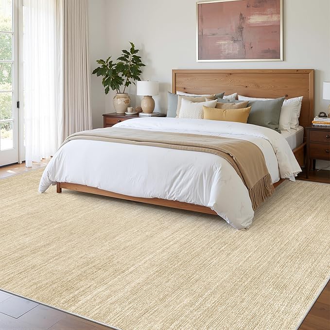 Art&Tuft Washable Rugs 8x10, Area Rugs for Living Room - Non Slip and Stain Resistant Soft Thin Low Pile 8x10 Rug for Bedroom, Dining Room, Kitchen, Office, Brown