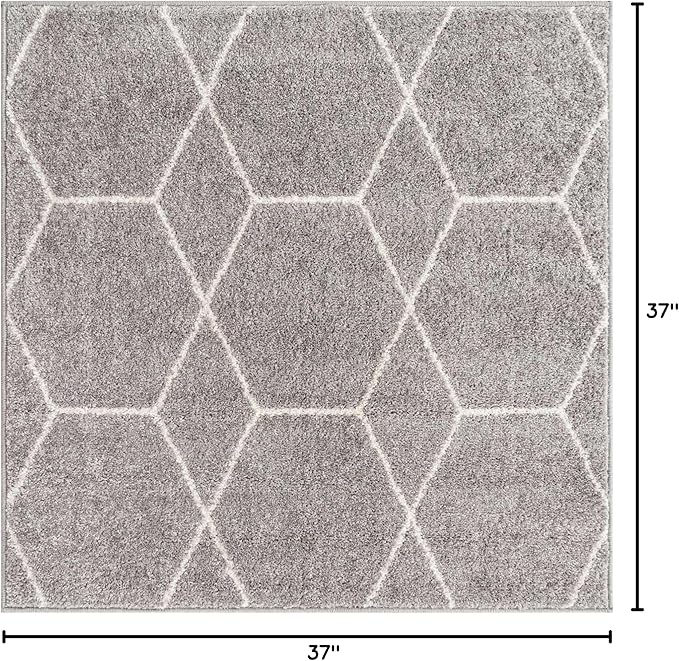 Unique Loom Trellis Frieze Collection Area Rug - Geometric (3' Square, Light Gray/ Ivory)