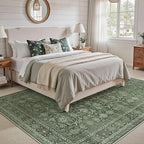 Area Rug 5x7 Green Washable Living Room Carpet Soft Non Slip Vintage Bedroom Indoor Office Traditional Retro Distressed Thicker Throw Large Rug for Dining Room Bathroom Kitchen